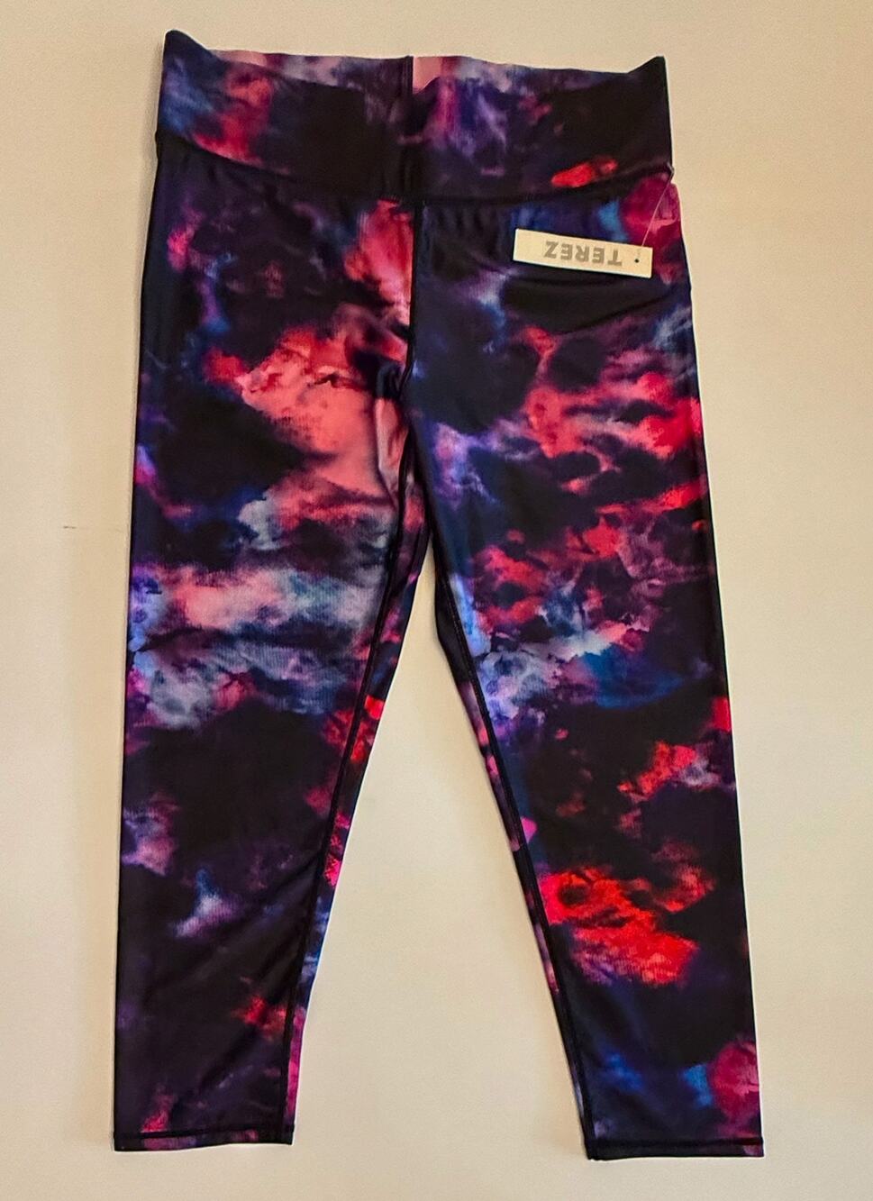 NWT Terez New York Leggings L Purple Pink Blue Abstract Tie Dye High Waist